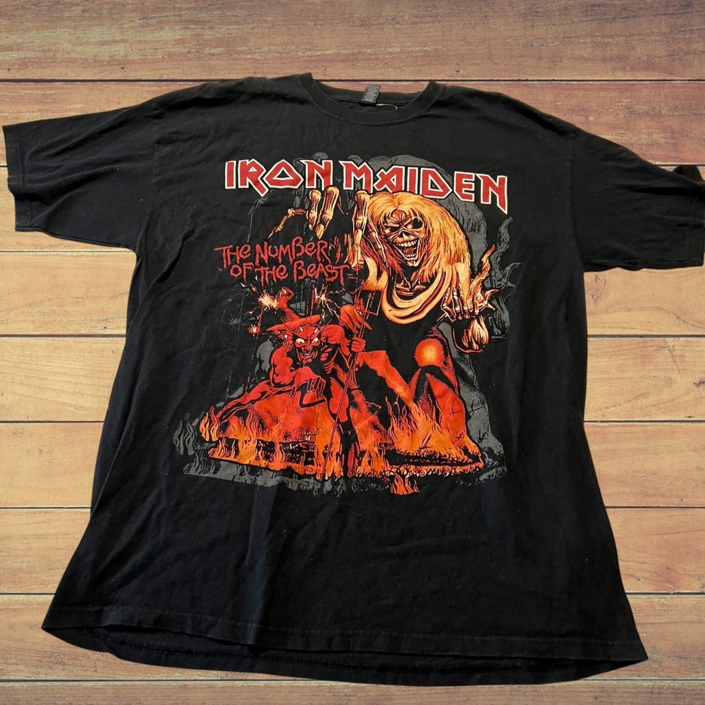 Iron Maiden The Number of the Beast Black Graphic‎ T-Shirt Mens XL M&O Cotton